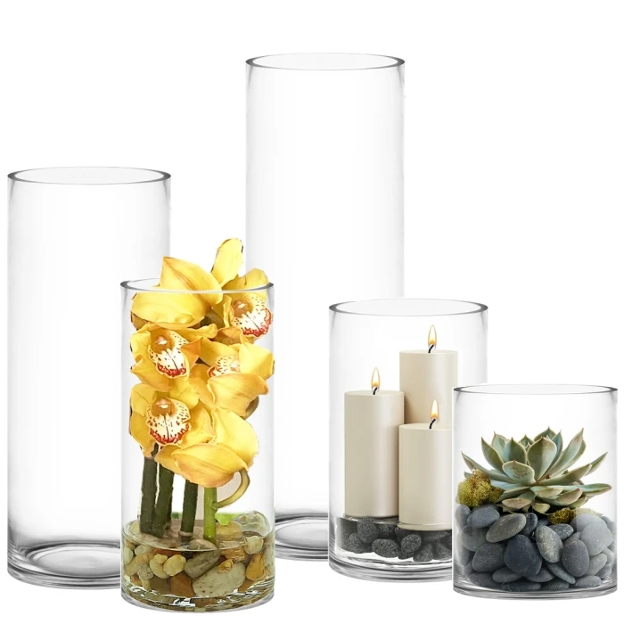 2 PCS Glass Large Cylinder Vase, H-12", 16', 20', 24', 30" D-10" 1 2 PCS Glass Large Cylinder Vase, H-12", 16', 20', 24', 30" D-10"