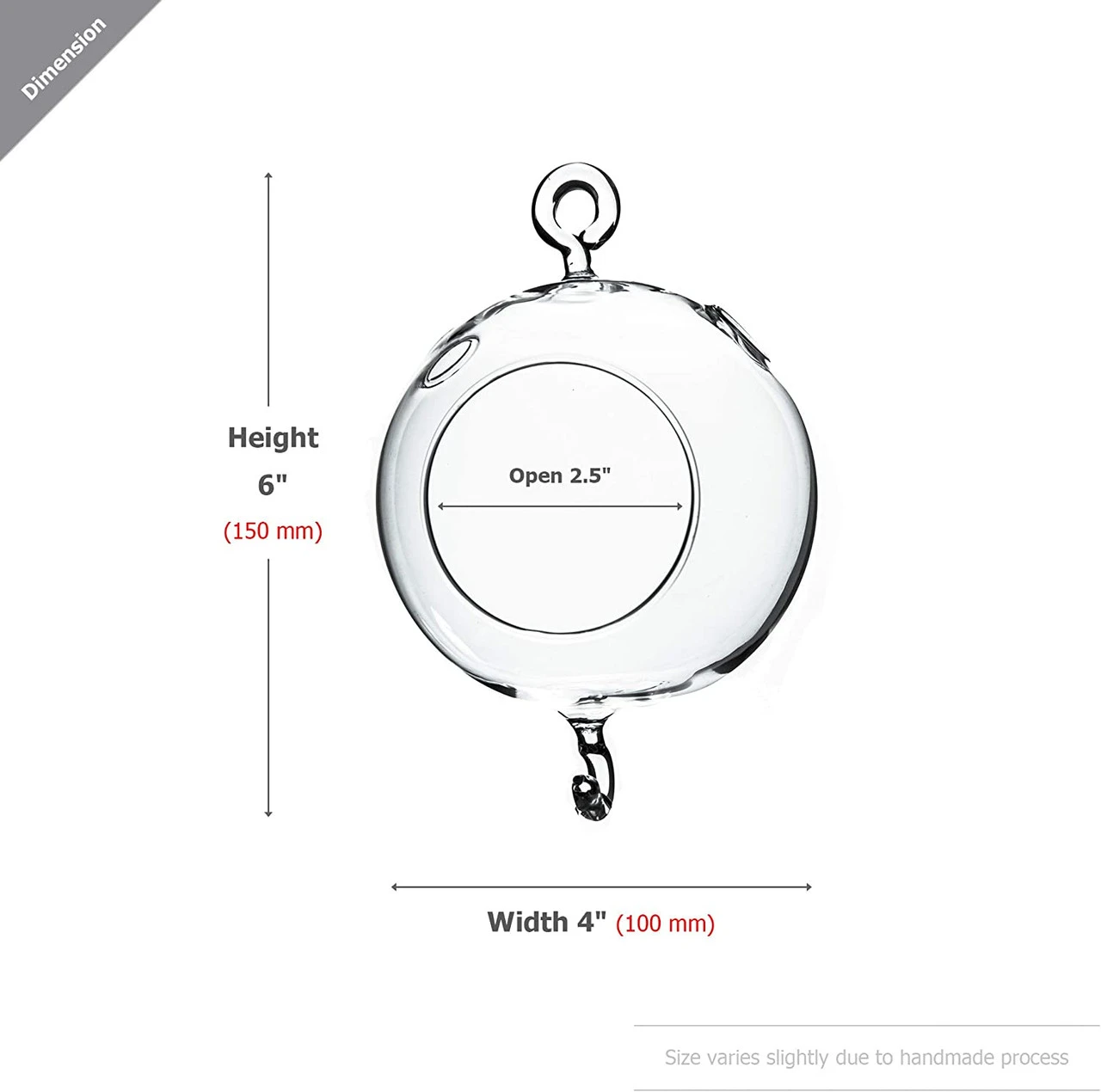 4" X 6" Hanging Round Terrarium Candle Holder, Double Hook - 48 Pieces 2 4" X 6" Hanging Round Terrarium Candle Holder, Double Hook - 48 Pieces - Image 2