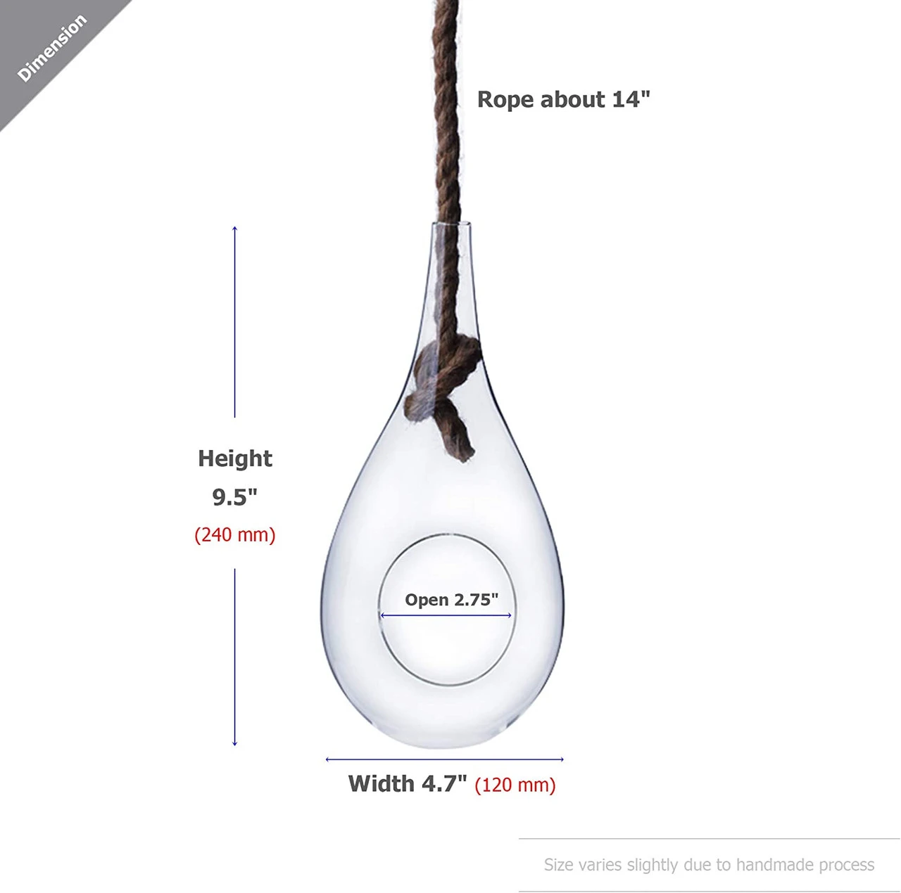 5" X 9.5" Rope Hanging Terrarium - 12 Pieces 2 5" X 9.5" Rope Hanging Terrarium - 12 Pieces - Image 2