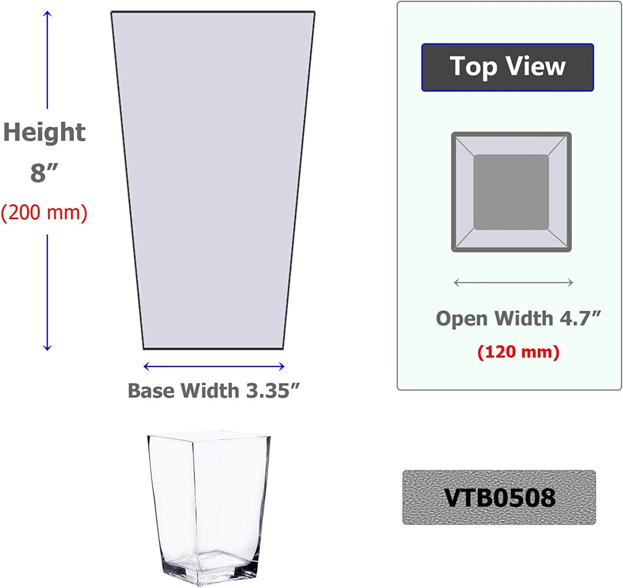 8" Taper Down Block Vase - 6 Pieces 2 8" Taper Down Block Vase - 6 Pieces - Image 2