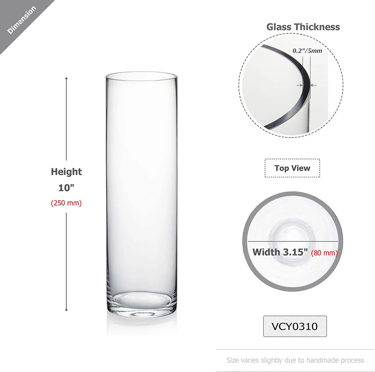 3" X 10" Cylinder Glass Vase - 12 Pieces 2 3" X 10" Cylinder Glass Vase - 12 Pieces - Image 2