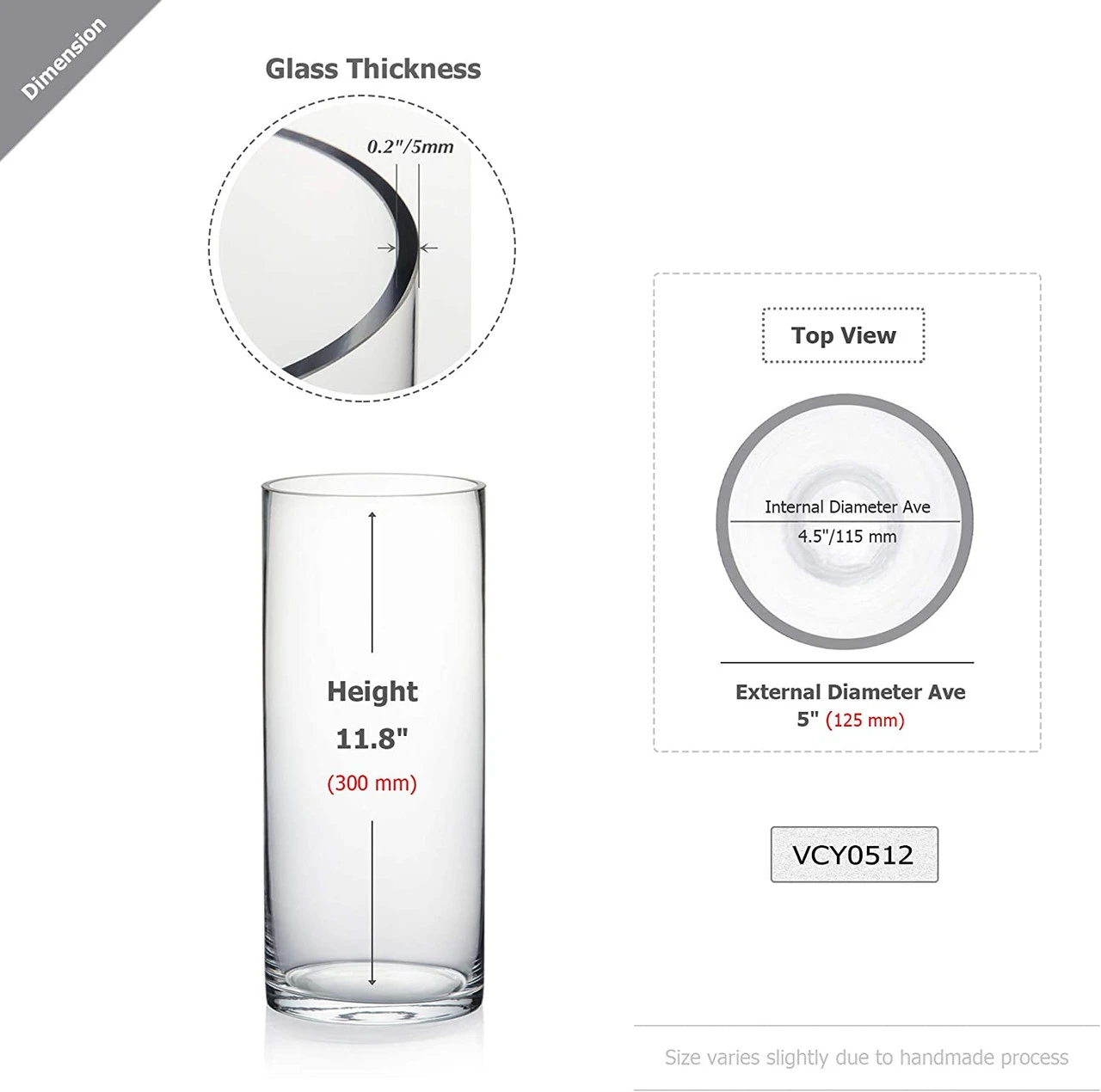 5" X 12" Cylinder Glass Vase - 12 Pieces 2 5" X 12" Cylinder Glass Vase - 12 Pieces - Image 2