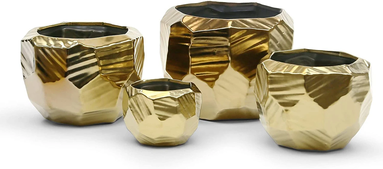 5.1" X 4.1" Medium Gold Geometric Pot - 16 Pieces 3 5.1" X 4.1" Medium Gold Geometric Pot - 16 Pieces - Image 3