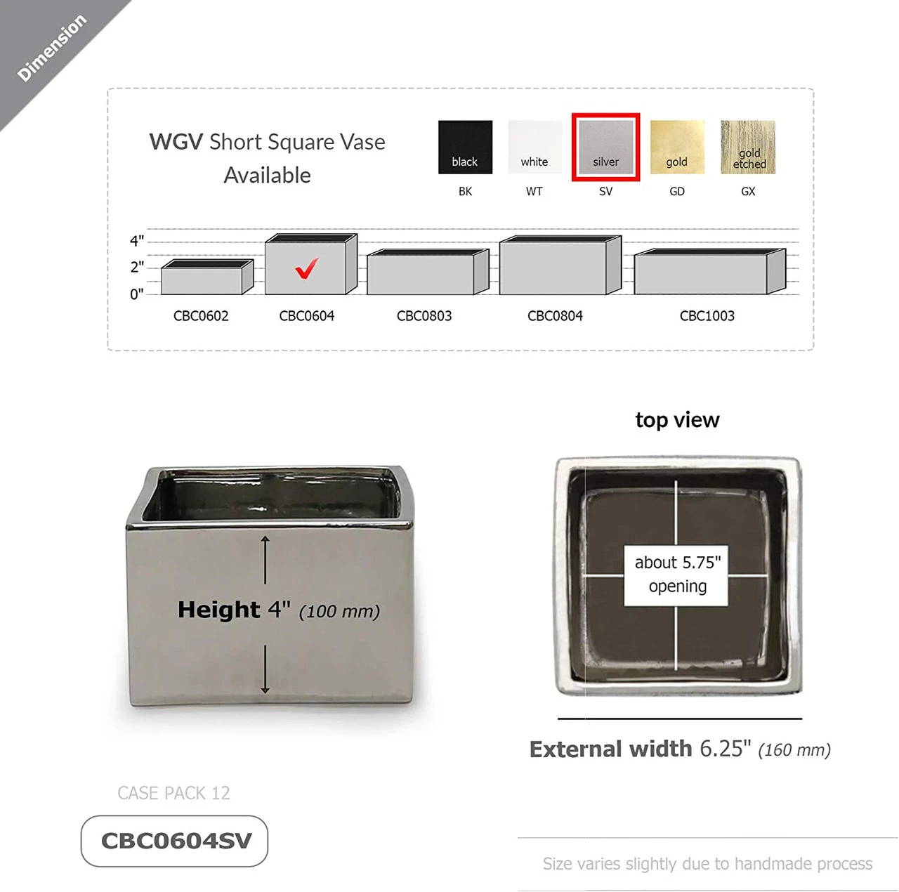 6.25"x 6.25"x 4" Silver Low Square Block - 12 Pieces 2 6.25"x 6.25"x 4" Silver Low Square Block - 12 Pieces - Image 2