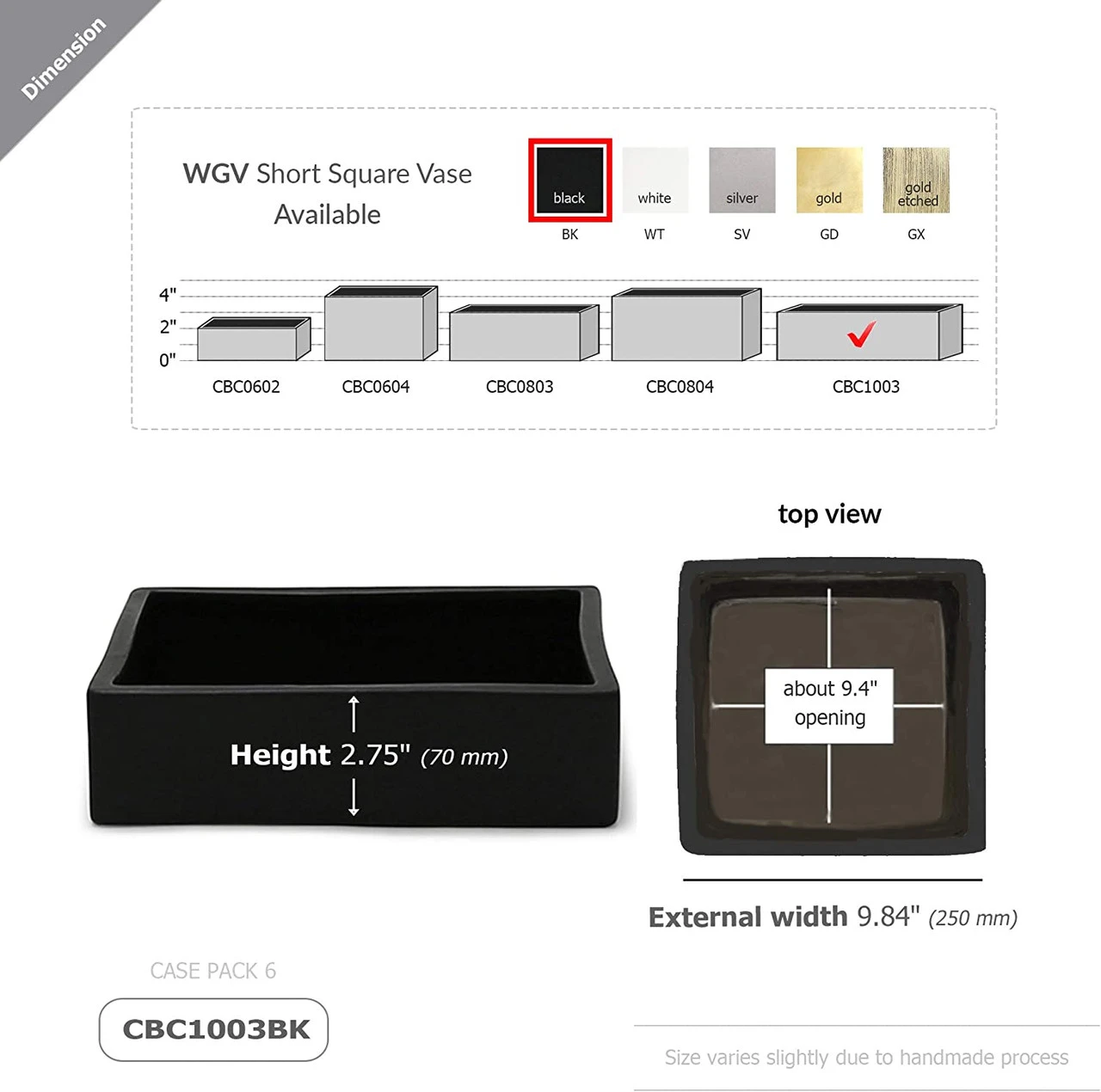 10" X 2.6" Black Low Square Block - 6 Pieces 2 10" X 2.6" Black Low Square Block - 6 Pieces - Image 2