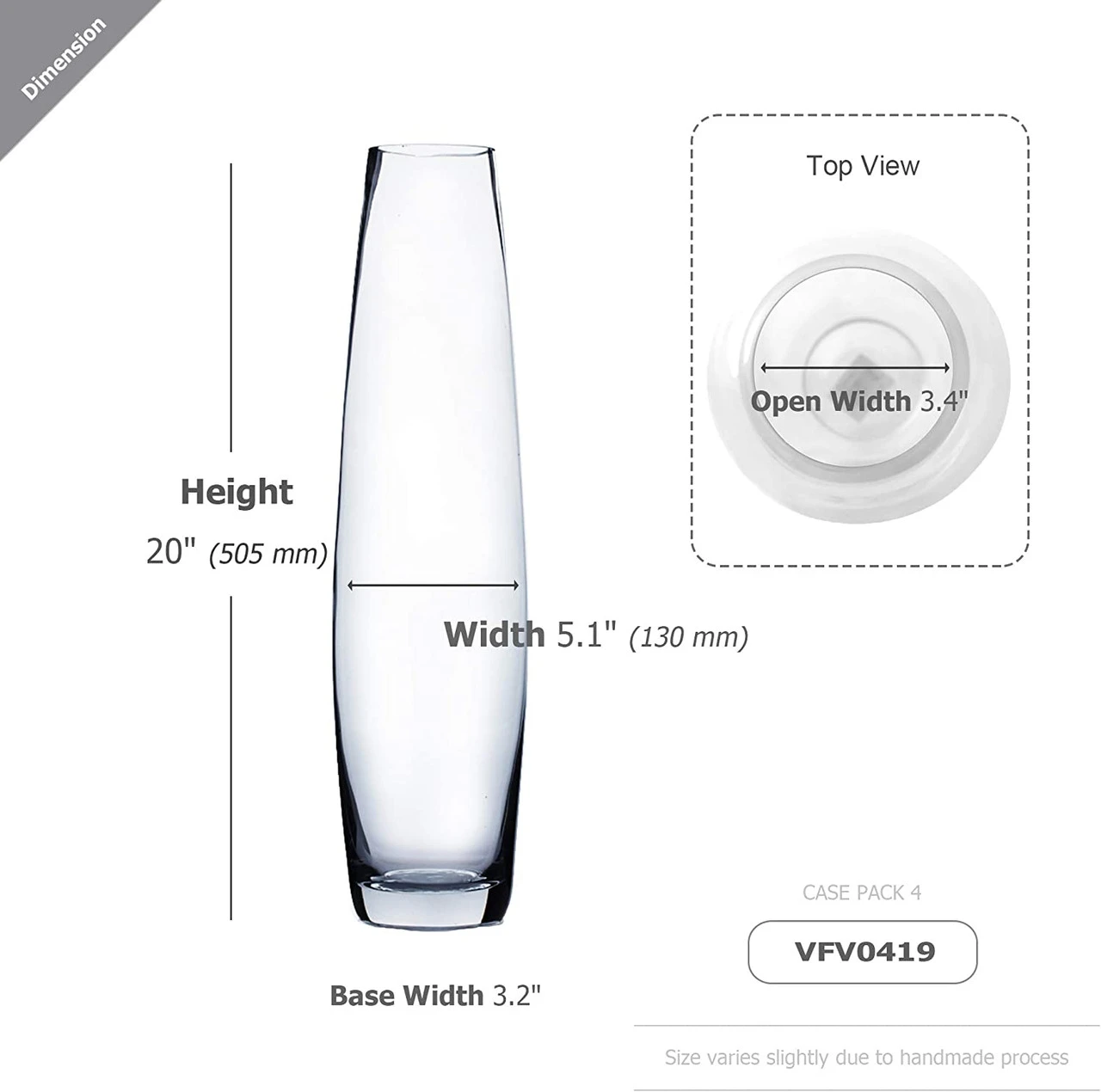 4" X 19" Urn Bullet Glass Vase - 4 Pieces 4 4" X 19" Urn Bullet Glass Vase - 4 Pieces - Image 4