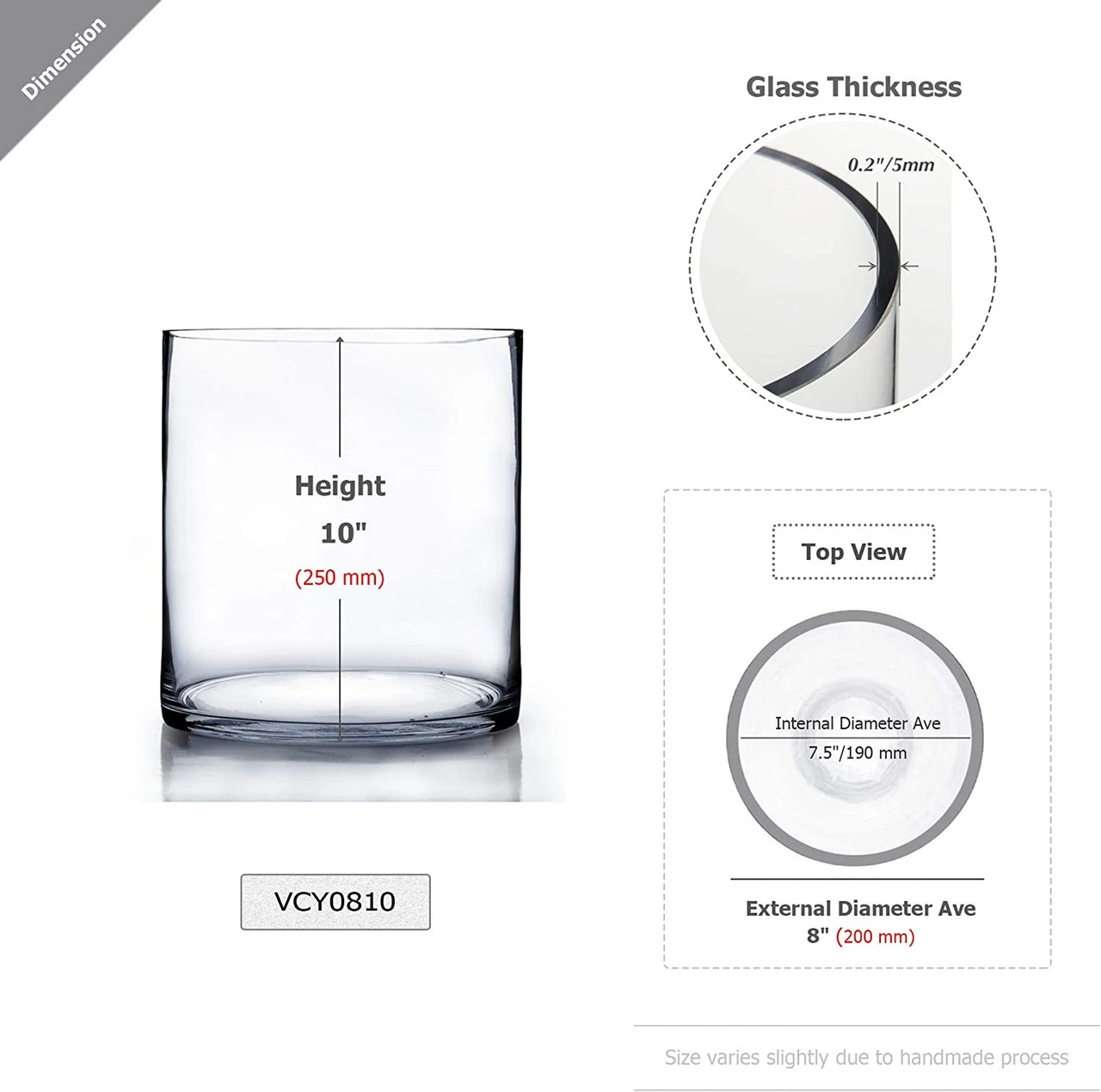 8" X 10" Cylinder Glass Vase - 6 Pieces 2 8" X 10" Cylinder Glass Vase - 6 Pieces - Image 2