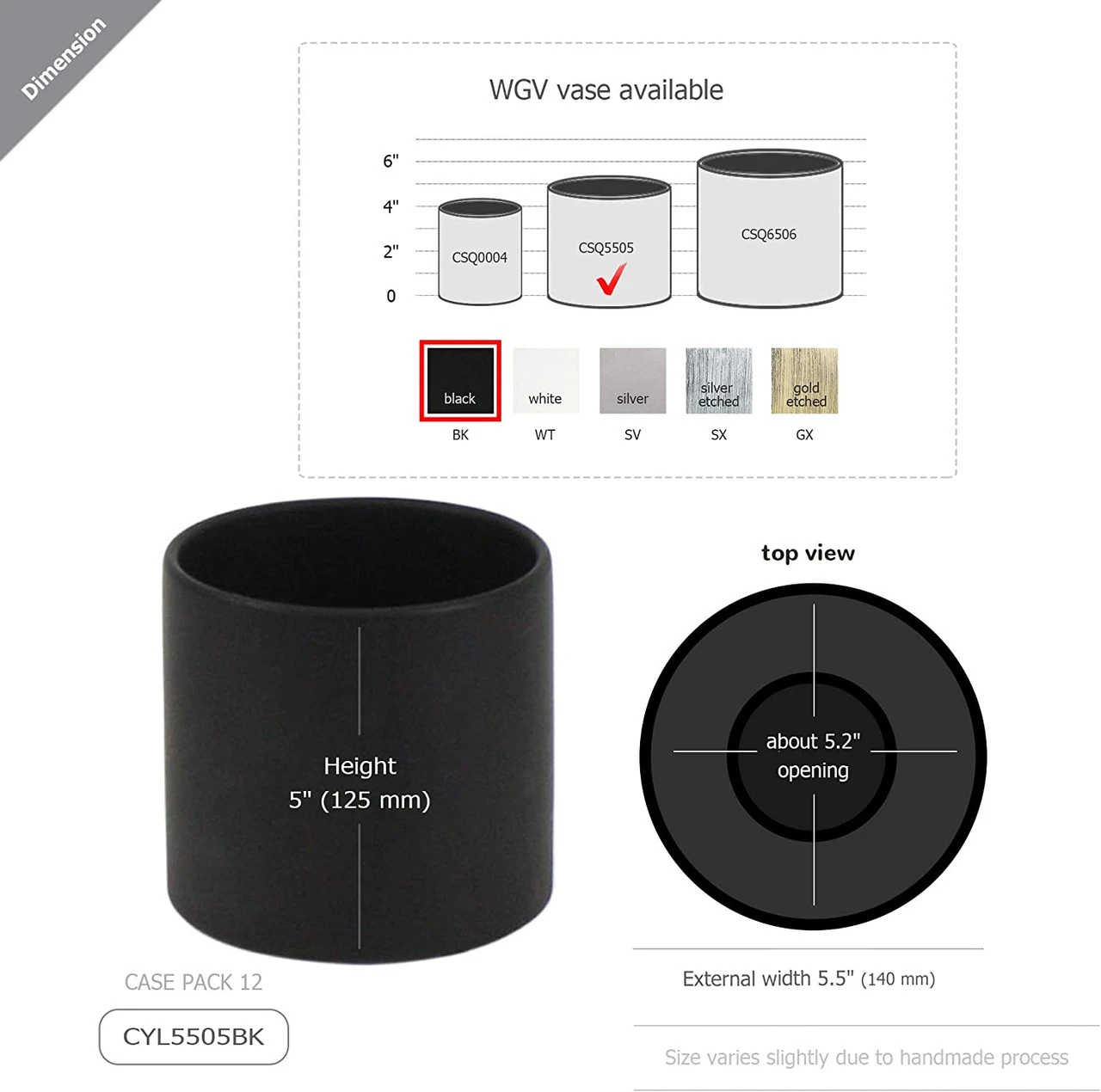 5.5" X 5" Black Cylinder Ceramic - 12 Pieces 2 5.5" X 5" Black Cylinder Ceramic - 12 Pieces - Image 2