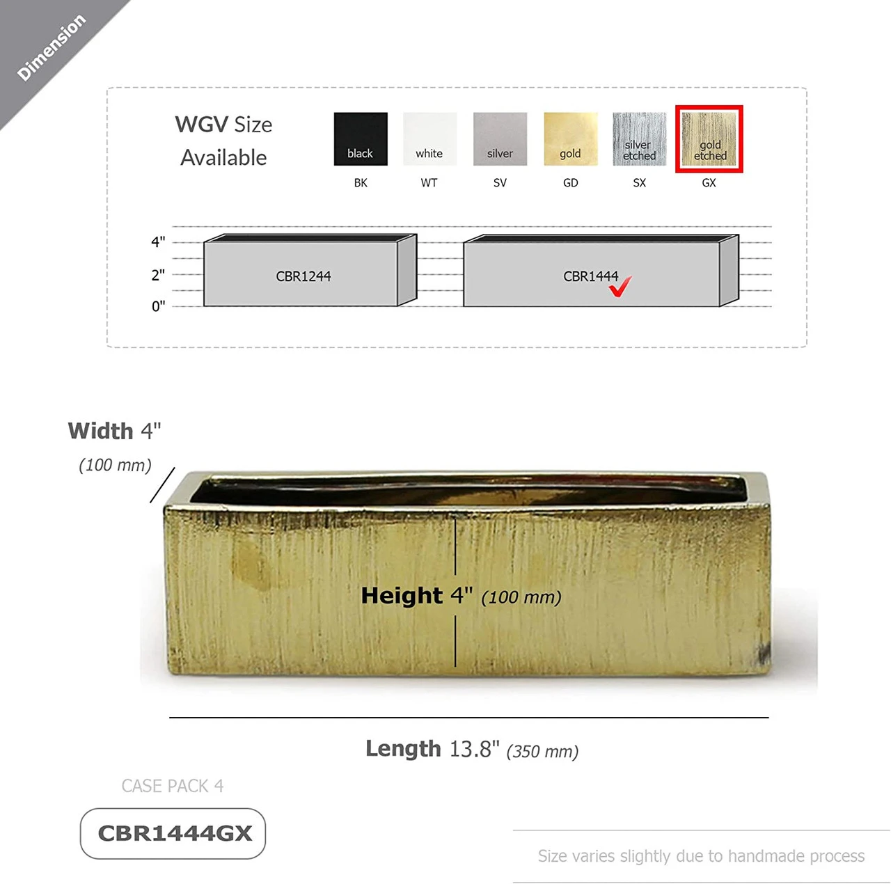 14" X 4" X 4" Textured Gold Long Flat Rectangle - 4 Pieces 2 14" X 4" X 4" Textured Gold Long Flat Rectangle - 4 Pieces - Image 2