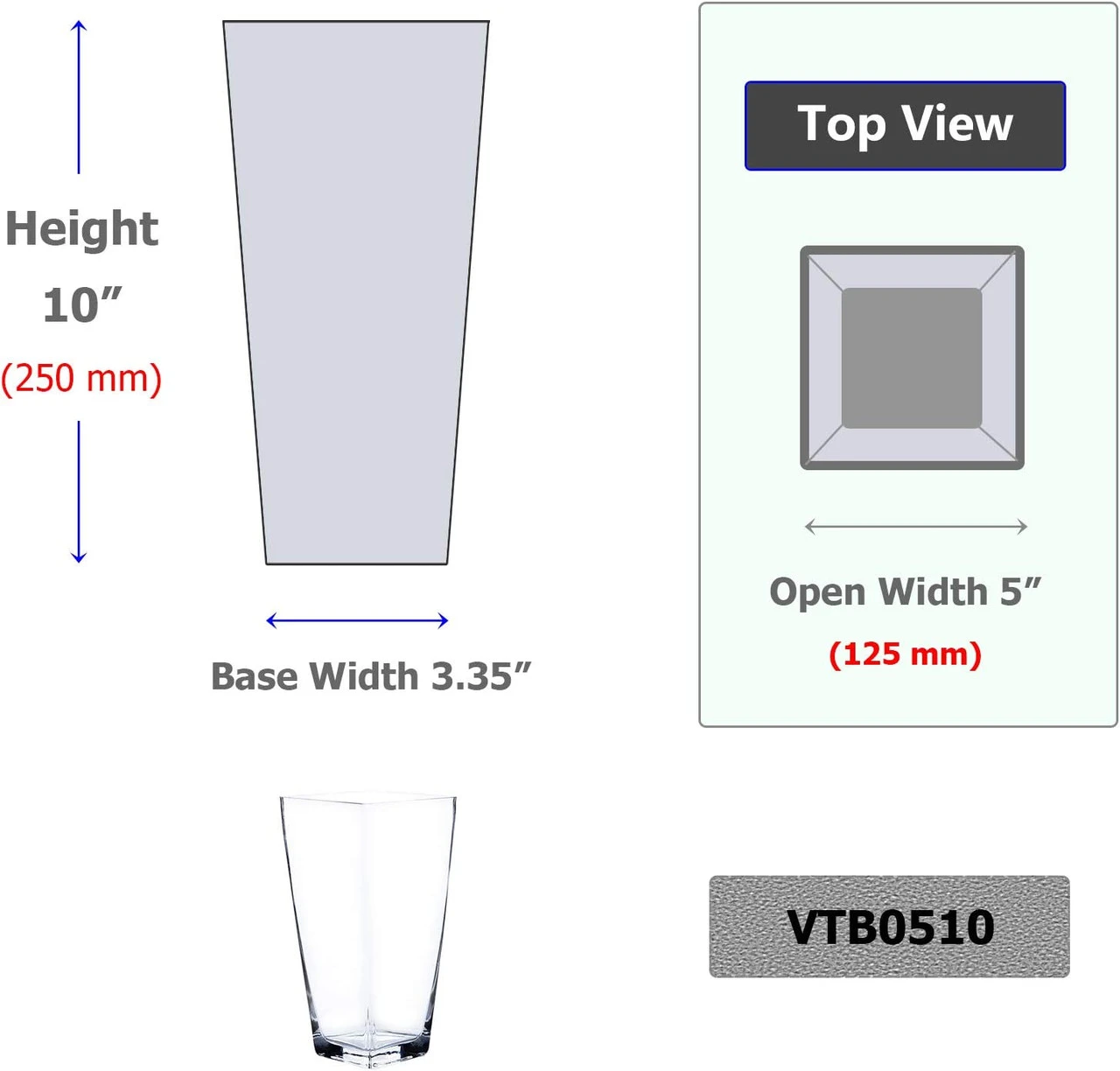 10" Taper Down Block Vase - 12 Pieces 2 10" Taper Down Block Vase - 12 Pieces - Image 2