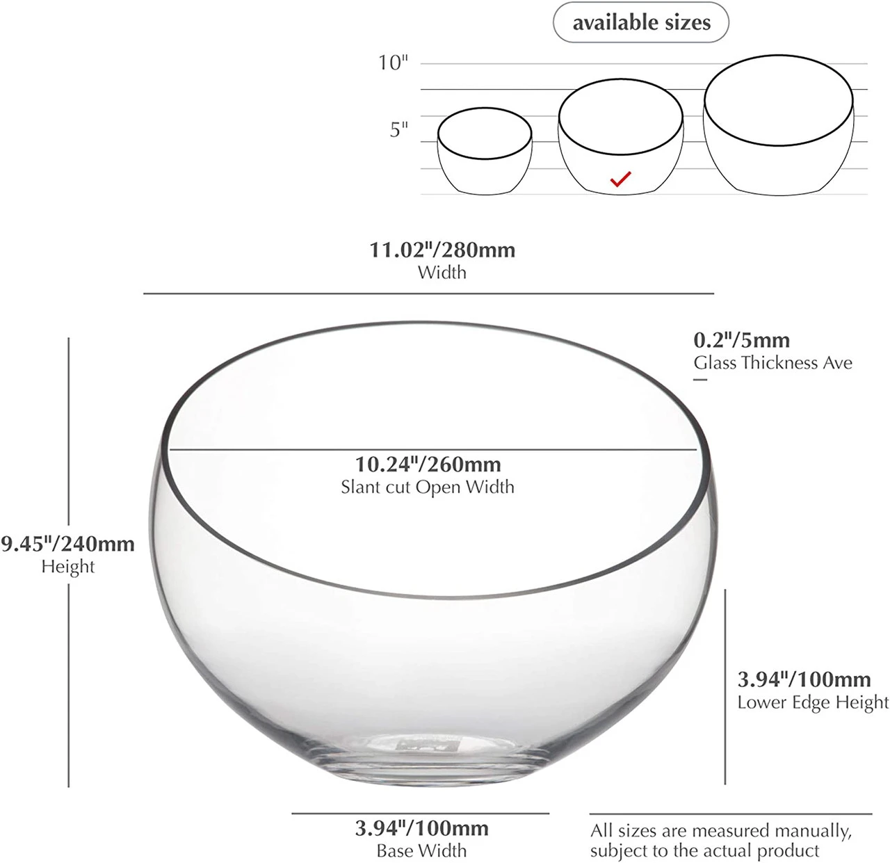 11" X 10" Slant Bowl Glass Vase - 2 Pieces 2 11" X 10" Slant Bowl Glass Vase - 2 Pieces - Image 2