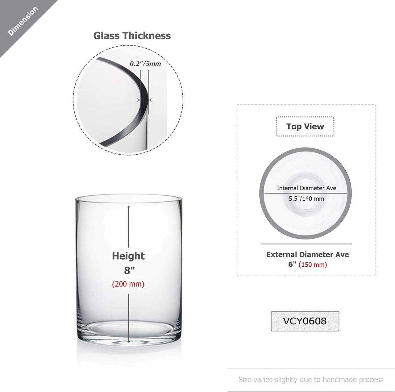 6" X 8" Cylinder Glass Vase - 12 Pieces 2 6" X 8" Cylinder Glass Vase - 12 Pieces - Image 2