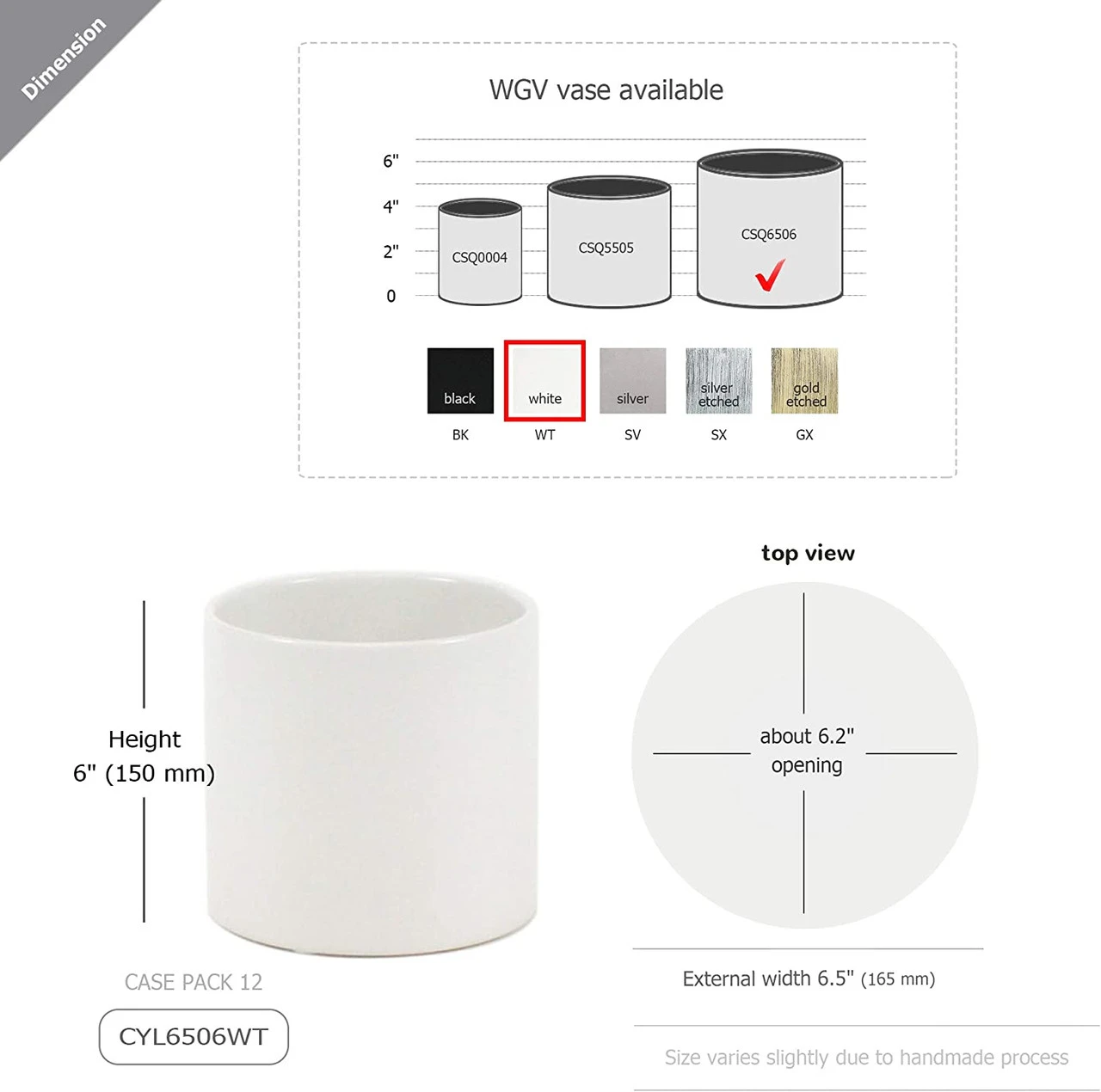6.5" X 6" White Cylinder Ceramic - 6 Pieces 2 6.5" X 6" White Cylinder Ceramic - 6 Pieces - Image 2