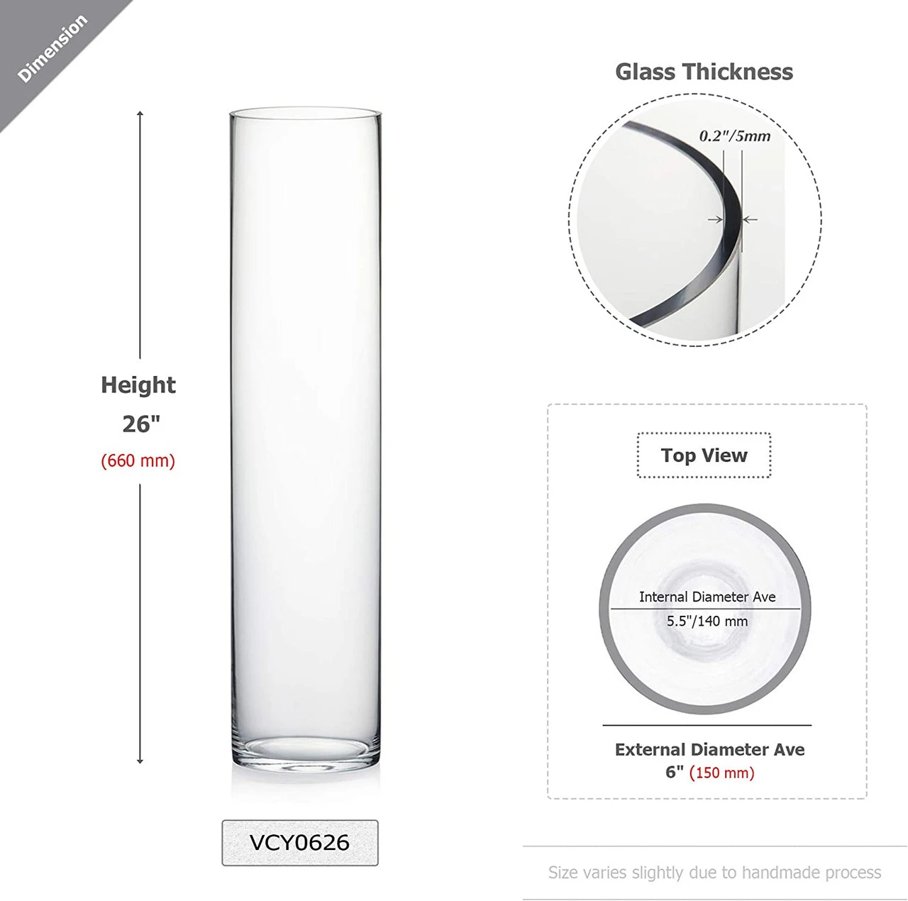 6" X 26" Cylinder Glass Vase - 4 Pieces 2 6" X 26" Cylinder Glass Vase - 4 Pieces - Image 2