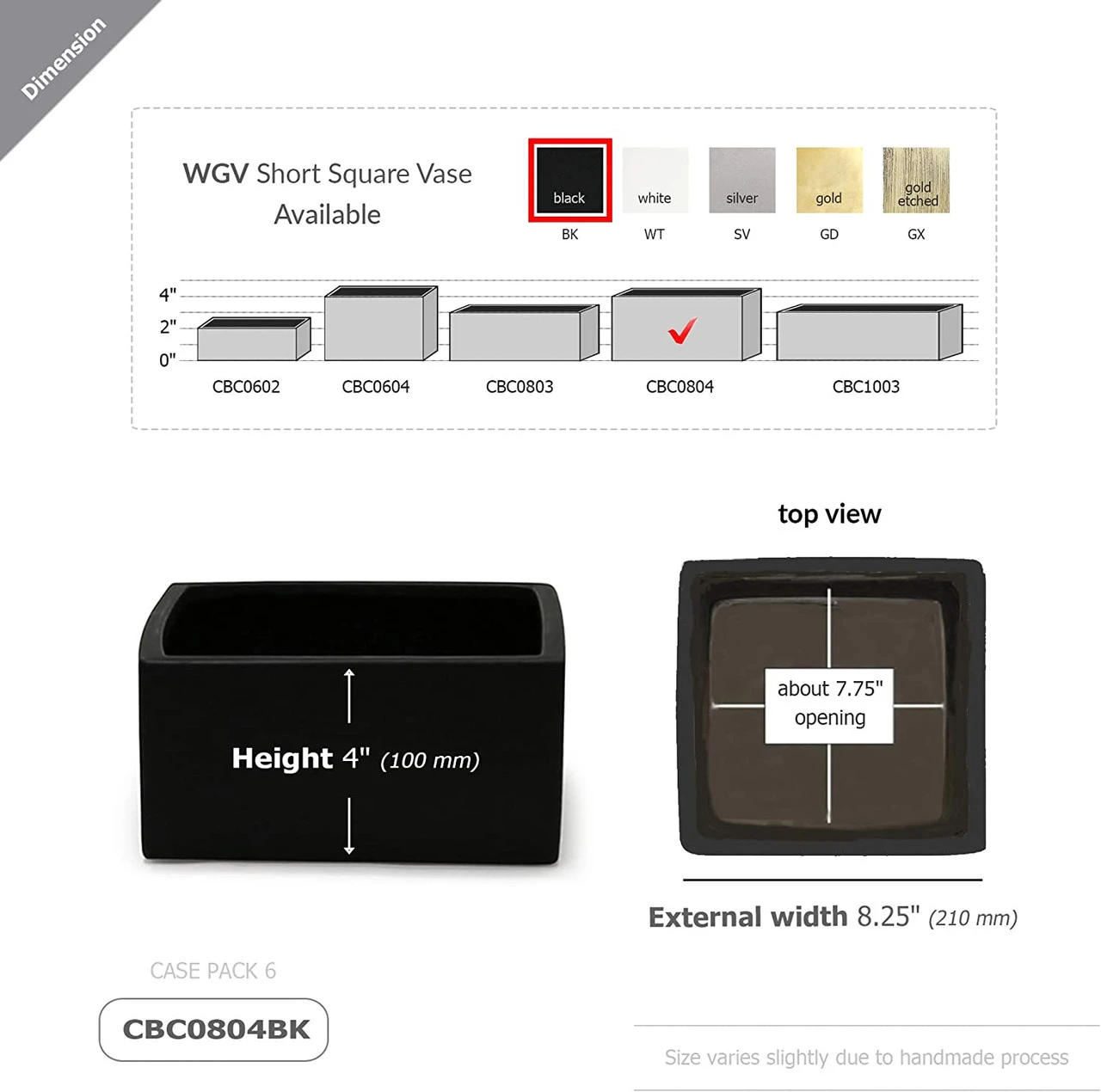 8" X 4" Black Low Square Block - 6 Pieces 2 8" X 4" Black Low Square Block - 6 Pieces - Image 2