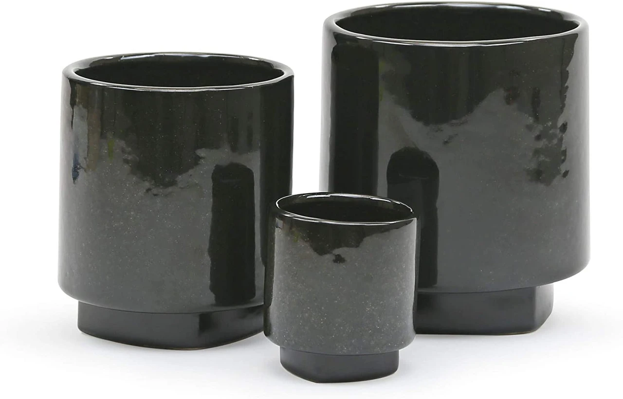 Unique Black Cylinder Ceramic Pot With Base - 16 Pieces 2 Unique Black Cylinder Ceramic Pot With Base - 16 Pieces - Image 2