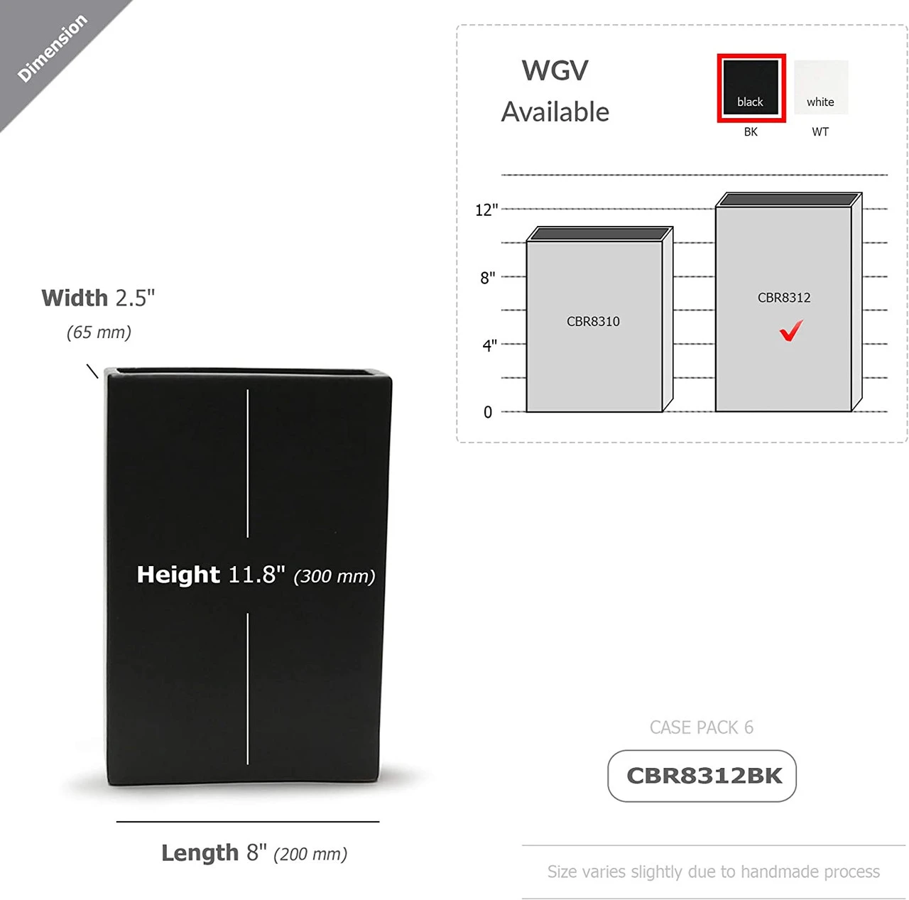 8" X 2.5" X 12" Black Tall Flat Rectangle - 6 Pieces 2 8" X 2.5" X 12" Black Tall Flat Rectangle - 6 Pieces - Image 2