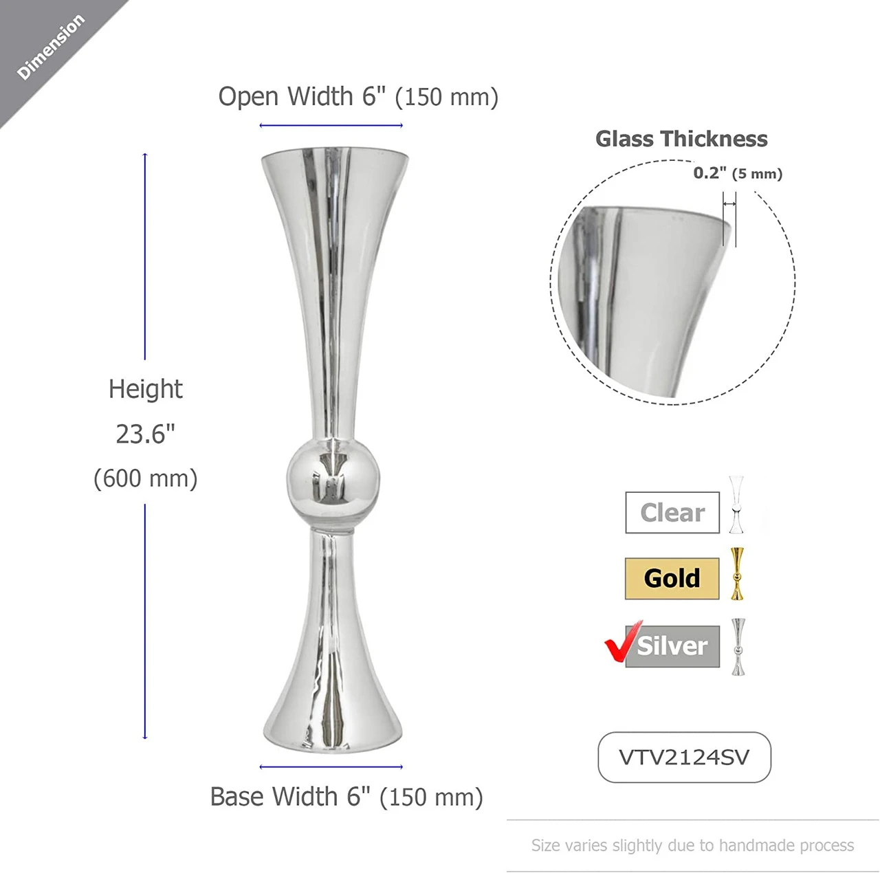 24 Inch Silver Reversible Latour Trumpet Vase - 4 Pieces 2 24 Inch Silver Reversible Latour Trumpet Vase - 4 Pieces - Image 2