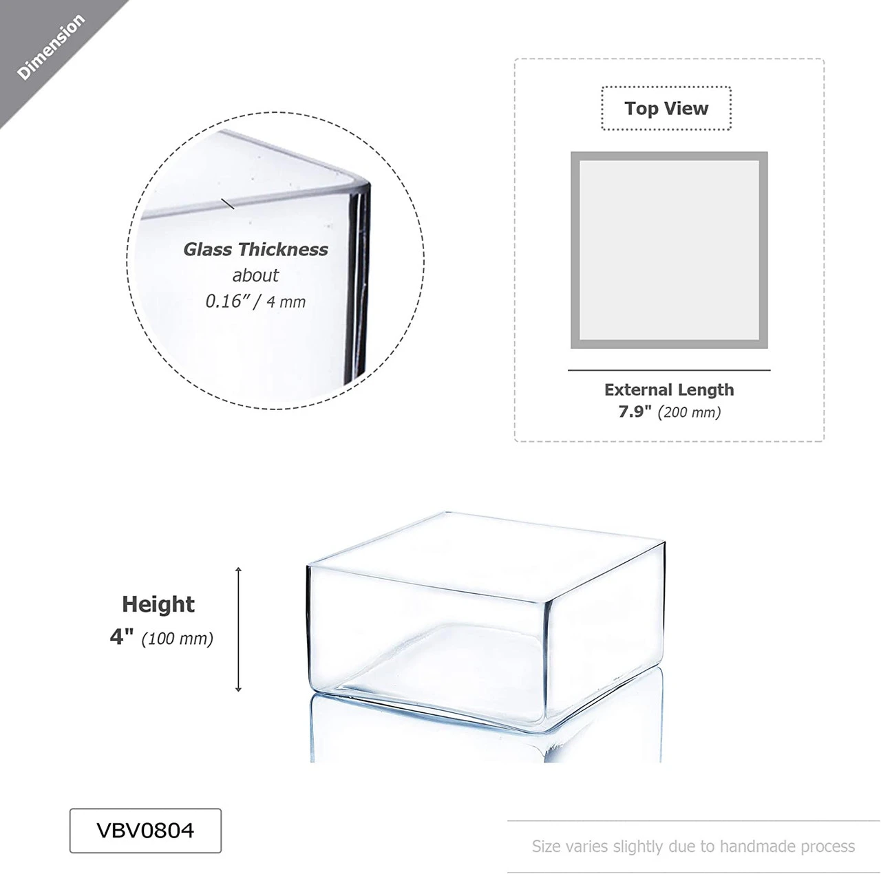8" X 8" X 4" Block Glass Vase - 8 Pieces 2 8" X 8" X 4" Block Glass Vase - 8 Pieces - Image 2