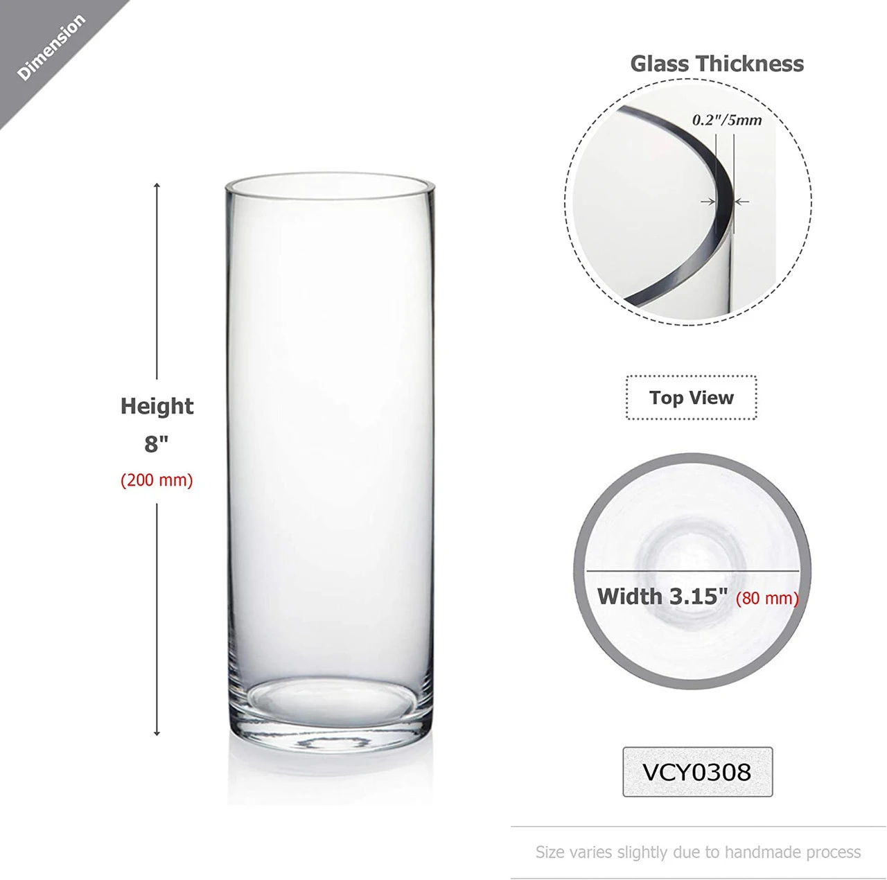 3" X 8" Cylinder Glass Vase - 12 Pieces 2 3" X 8" Cylinder Glass Vase - 12 Pieces - Image 2