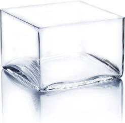 6" X 6" X 4" Block Glass Vase - 12 Pieces