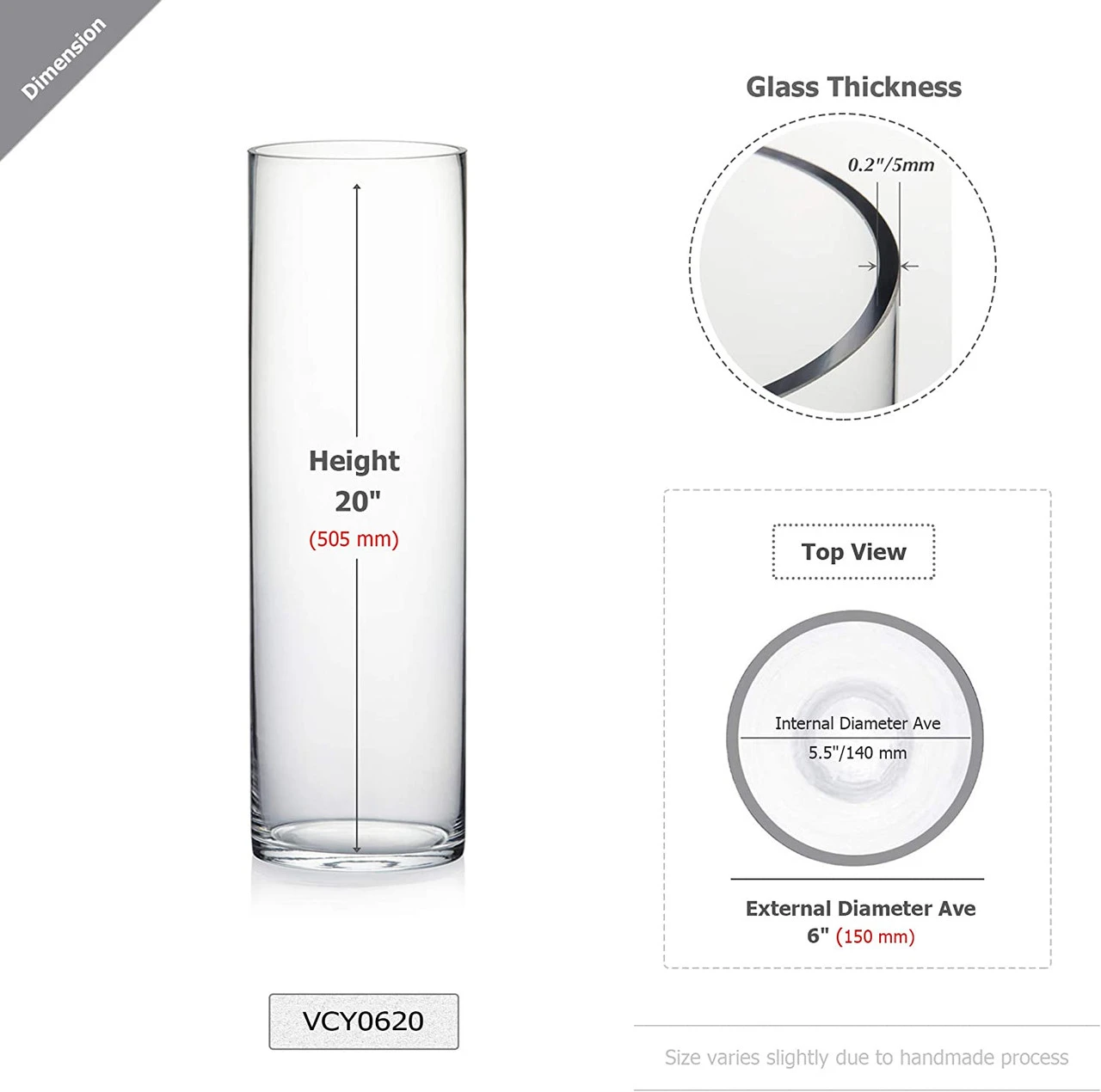 6" X 20" Cylinder Glass Vase - 6 Pieces 2 6" X 20" Cylinder Glass Vase - 6 Pieces - Image 2