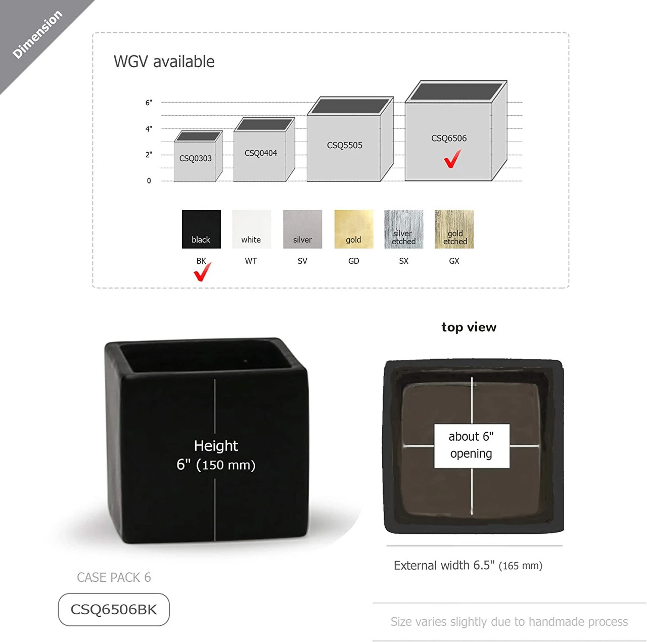 6 Inch Black Square Cube - 6 Pieces 2 6 Inch Black Square Cube - 6 Pieces - Image 2