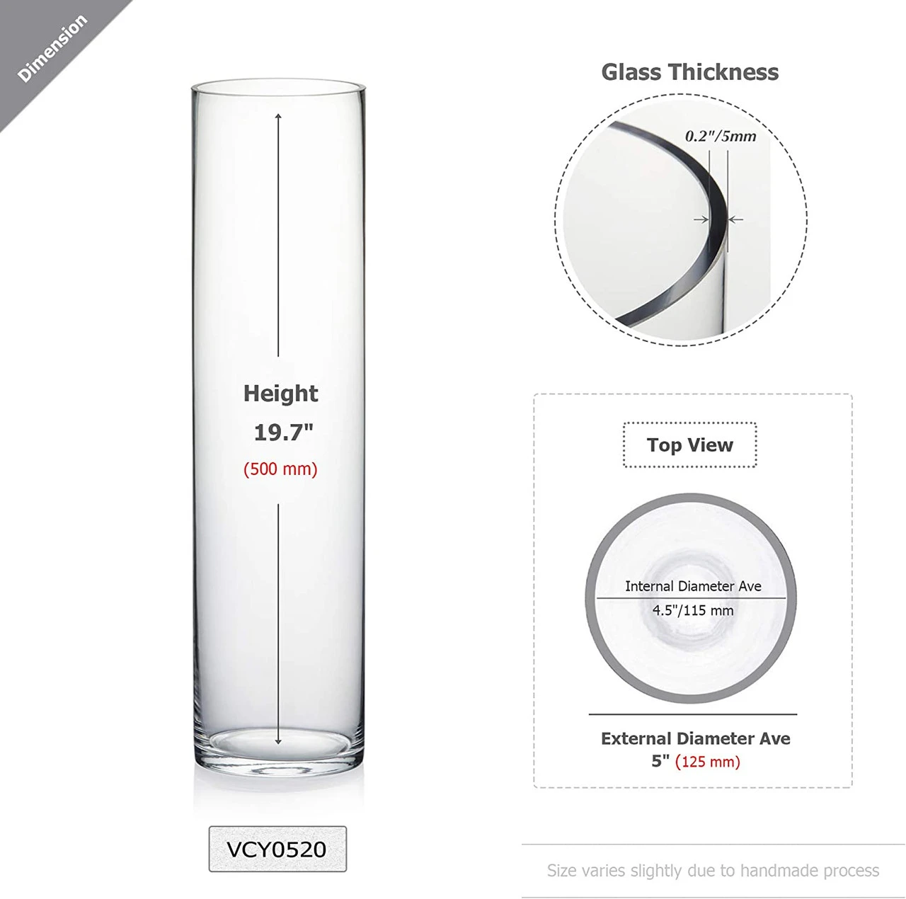 5" X 20" Cylinder Glass Vase - 6 Pieces 2 5" X 20" Cylinder Glass Vase - 6 Pieces - Image 2