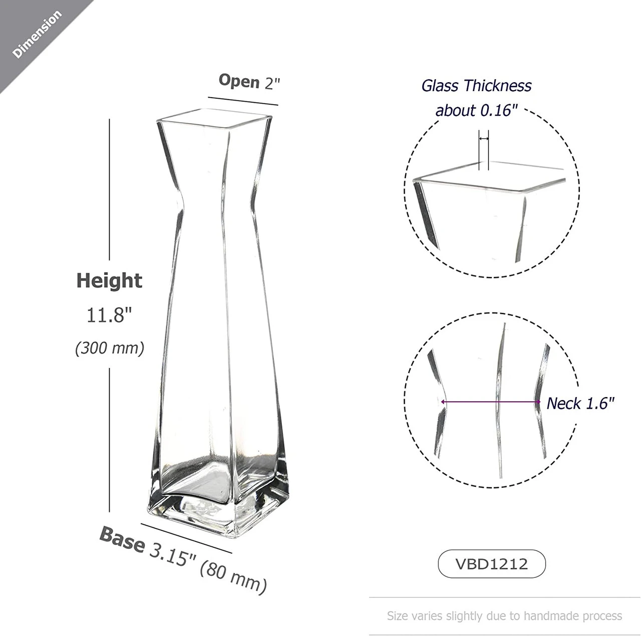 12" Bud Squared Glass Vase - 12 Pieces 2 12" Bud Squared Glass Vase - 12 Pieces - Image 2