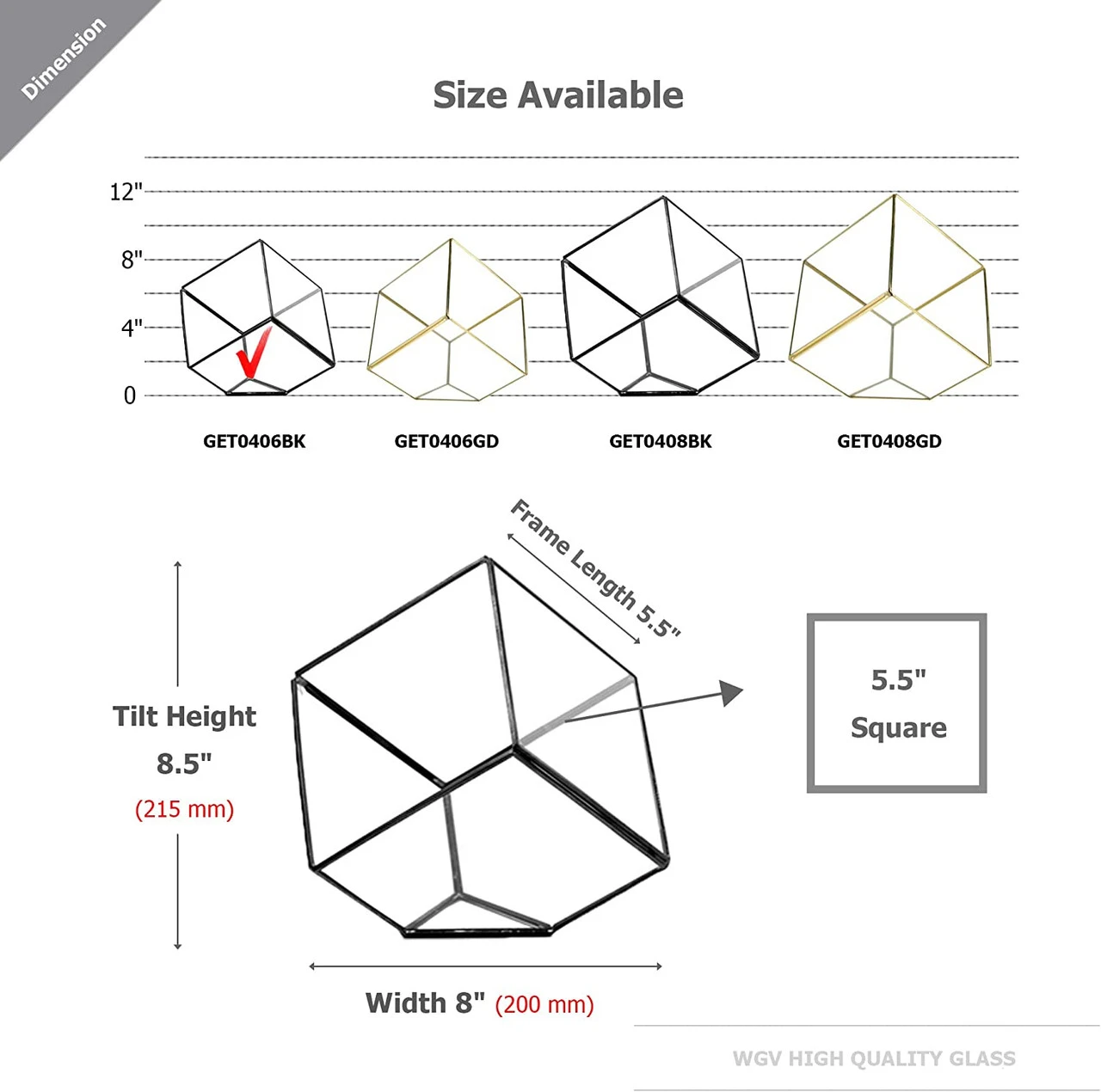 Black Tilted Cube Geometric Glass Terrarium, Heptahedron - 12 Pieces 2 Black Tilted Cube Geometric Glass Terrarium, Heptahedron - 12 Pieces - Image 2