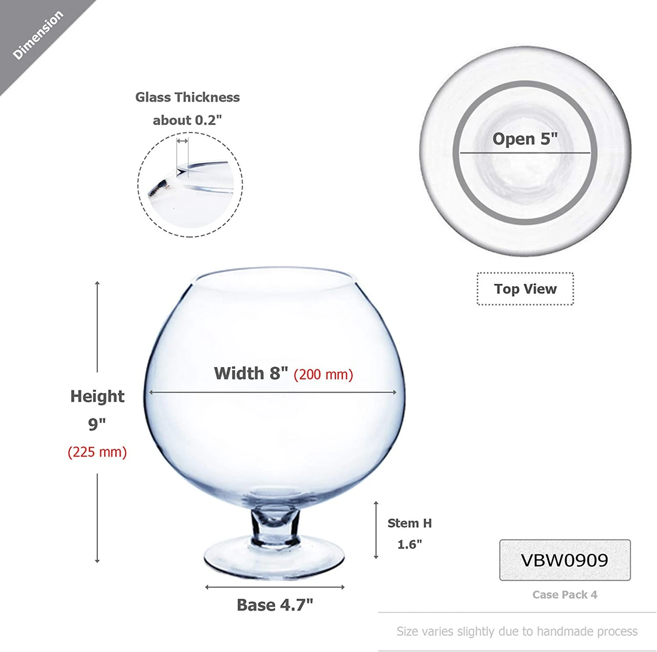 9" X 9" Glass Bowl Vase With Stem - 4 Pieces 2 9" X 9" Glass Bowl Vase With Stem - 4 Pieces - Image 2