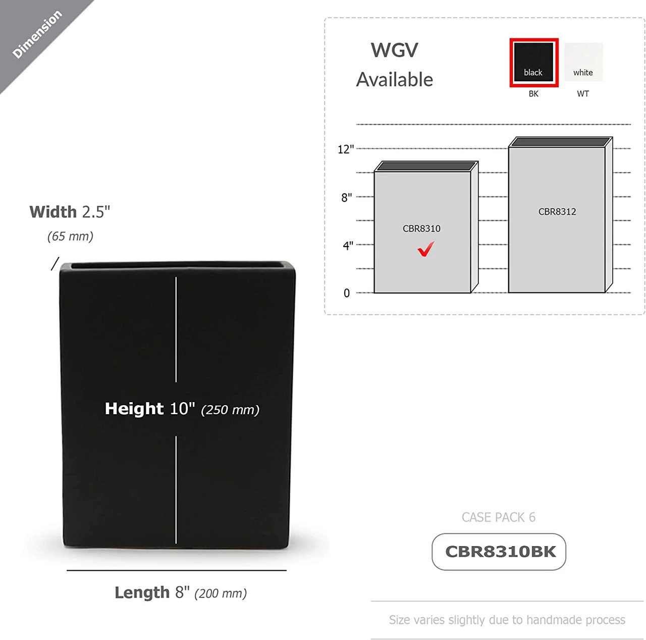 8" X 2.5" X 10" Black Tall Rectangle - 6 Pieces 2 8" X 2.5" X 10" Black Tall Rectangle - 6 Pieces - Image 2