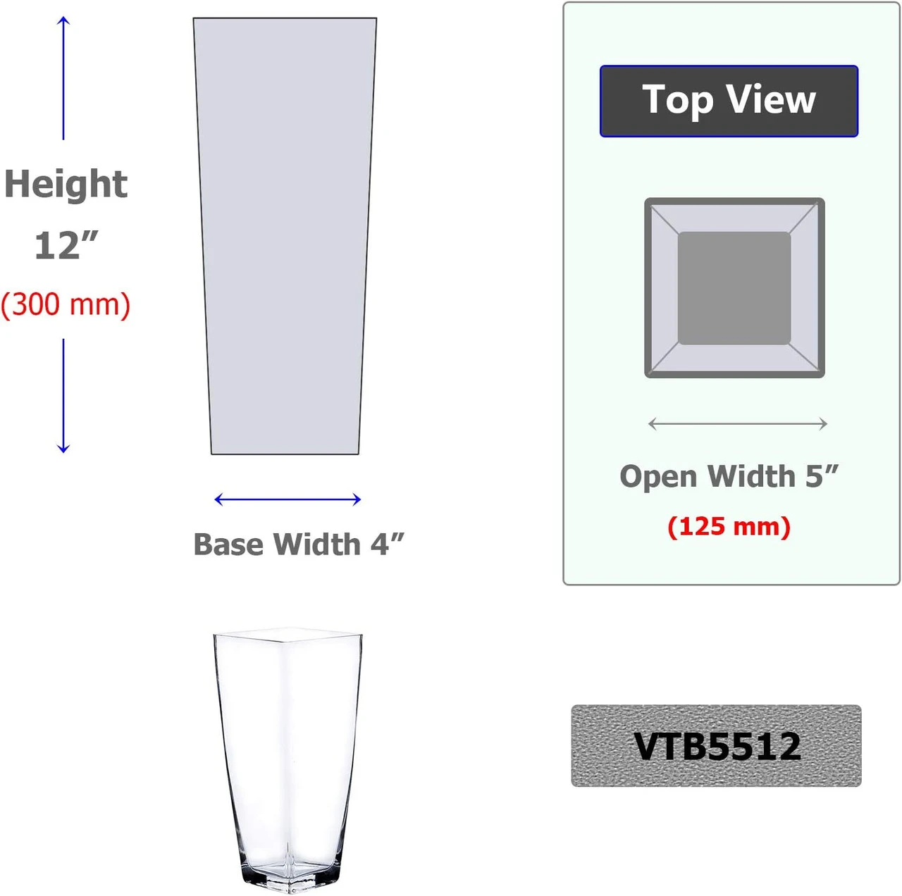 12 Inch Clear Taper Down Block Vase - 6 Pieces 2 12 Inch Clear Taper Down Block Vase - 6 Pieces - Image 2