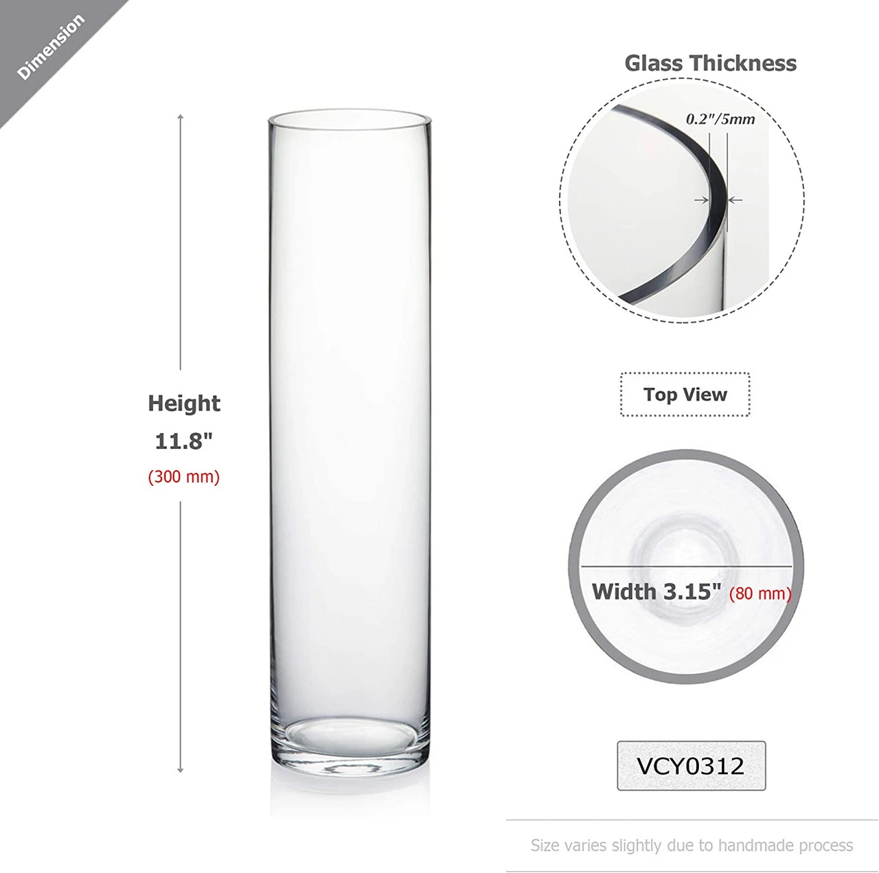 3" X 12" Cylinder Glass Vase - 12 Pieces 2 3" X 12" Cylinder Glass Vase - 12 Pieces - Image 2