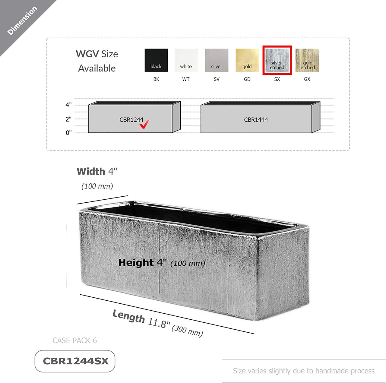 12" X 4" X 4" Textured Silver Long Rectangle - 6 Pieces 2 12" X 4" X 4" Textured Silver Long Rectangle - 6 Pieces - Image 2