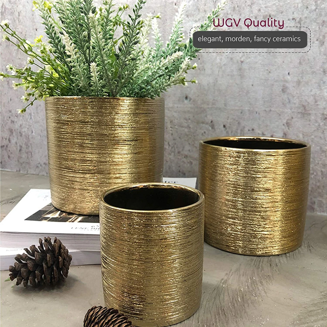 6.5" X 6" Gold Cylinder Ceramic - 6 Pieces 5 6.5" X 6" Gold Cylinder Ceramic - 6 Pieces - Image 5