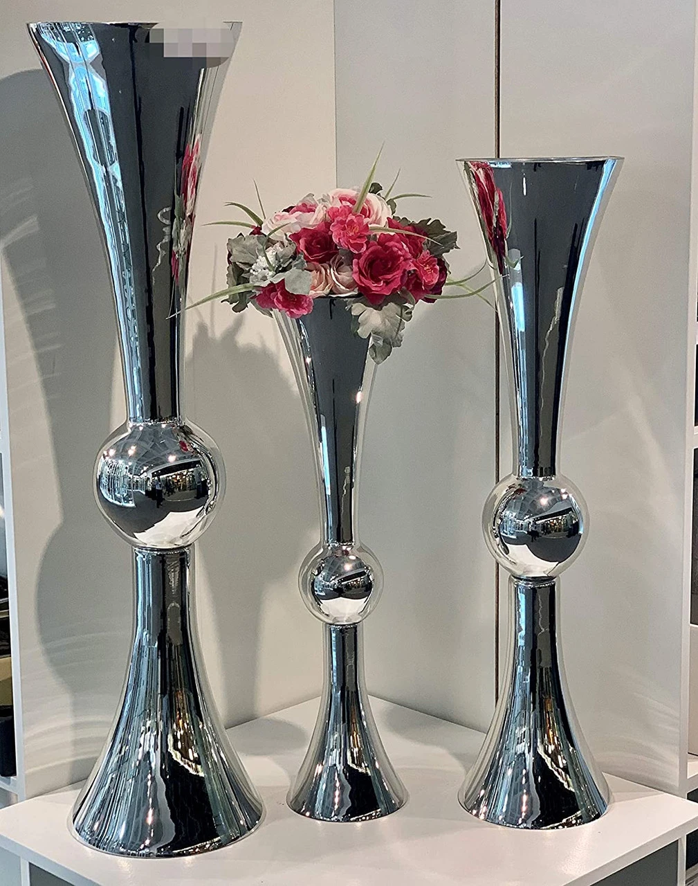 24 Inch Silver Reversible Latour Trumpet Vase - 4 Pieces 6 24 Inch Silver Reversible Latour Trumpet Vase - 4 Pieces - Image 6