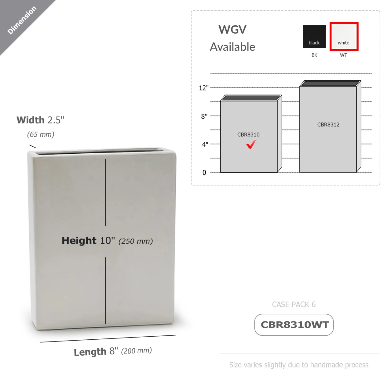 8" X 2.5" X 10" White Tall Rectangle - 6 Pieces 2 8" X 2.5" X 10" White Tall Rectangle - 6 Pieces - Image 2