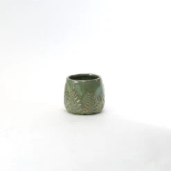 Small Green Reactive Ceramic Bowl With Fern Print - 24 Pieces