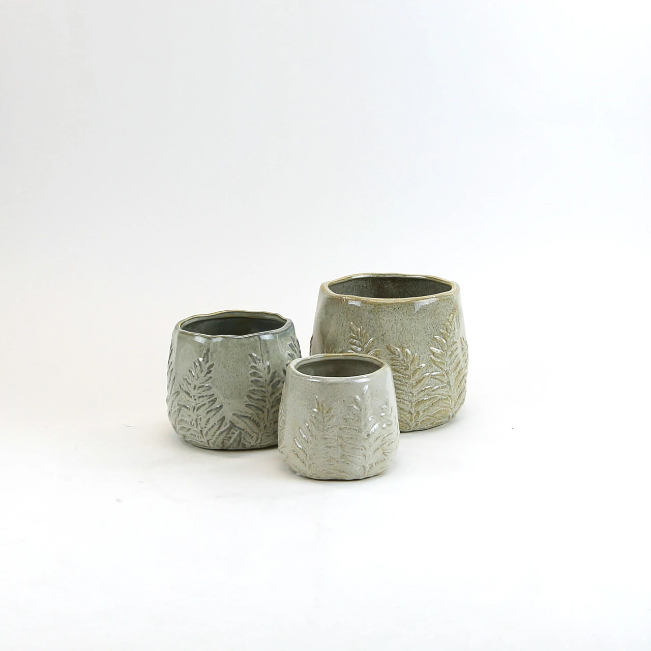 Medium Beige Reactive Ceramic Bowl With Fern Print - 12 Pieces 2 Medium Beige Reactive Ceramic Bowl With Fern Print - 12 Pieces - Image 2