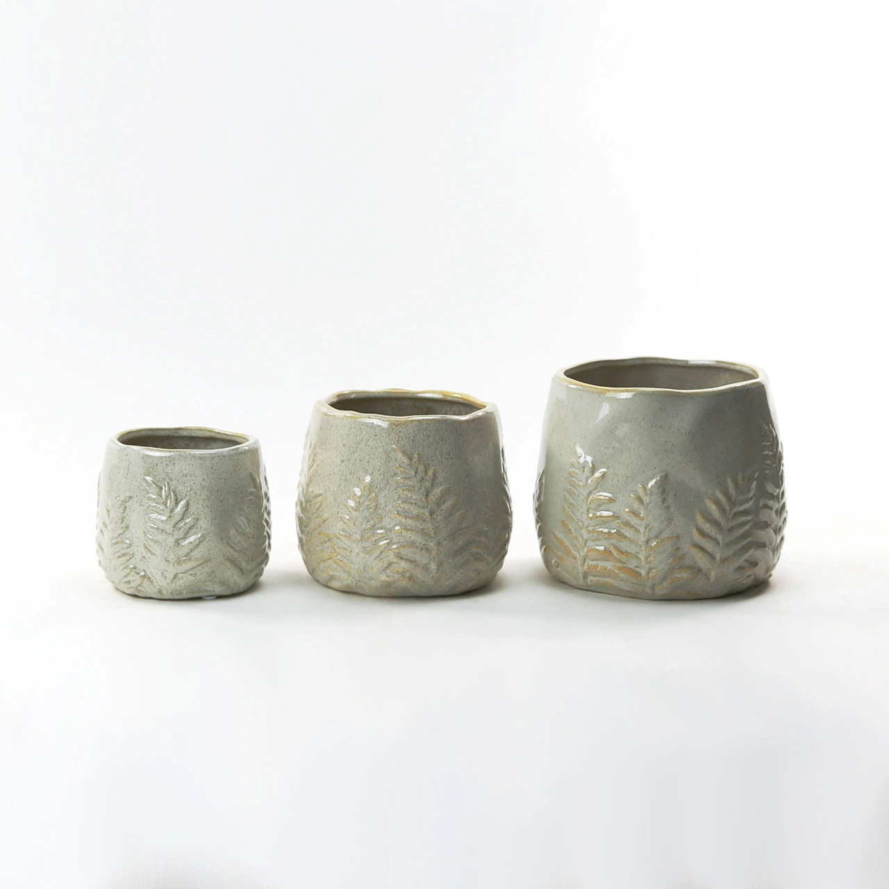 Medium Beige Reactive Ceramic Bowl With Fern Print - 12 Pieces 3 Medium Beige Reactive Ceramic Bowl With Fern Print - 12 Pieces - Image 3