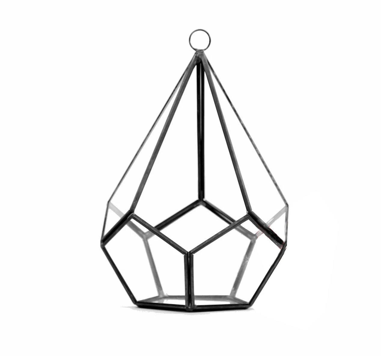 Black Tear Drop Geometric Glass Terrarium, Undecahedron - 6 Pieces 1 Black Tear Drop Geometric Glass Terrarium, Undecahedron - 6 Pieces