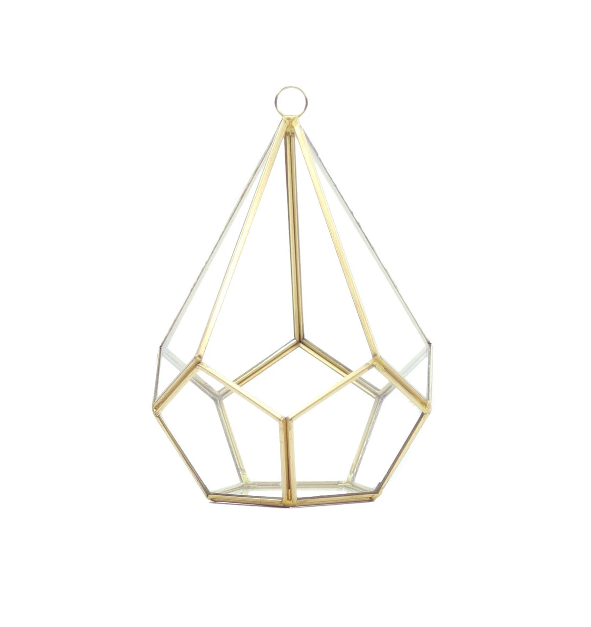 Gold Tear Drop Geometric Glass Terrarium, Undecahedron - 6 Pieces 1 Gold Tear Drop Geometric Glass Terrarium, Undecahedron - 6 Pieces
