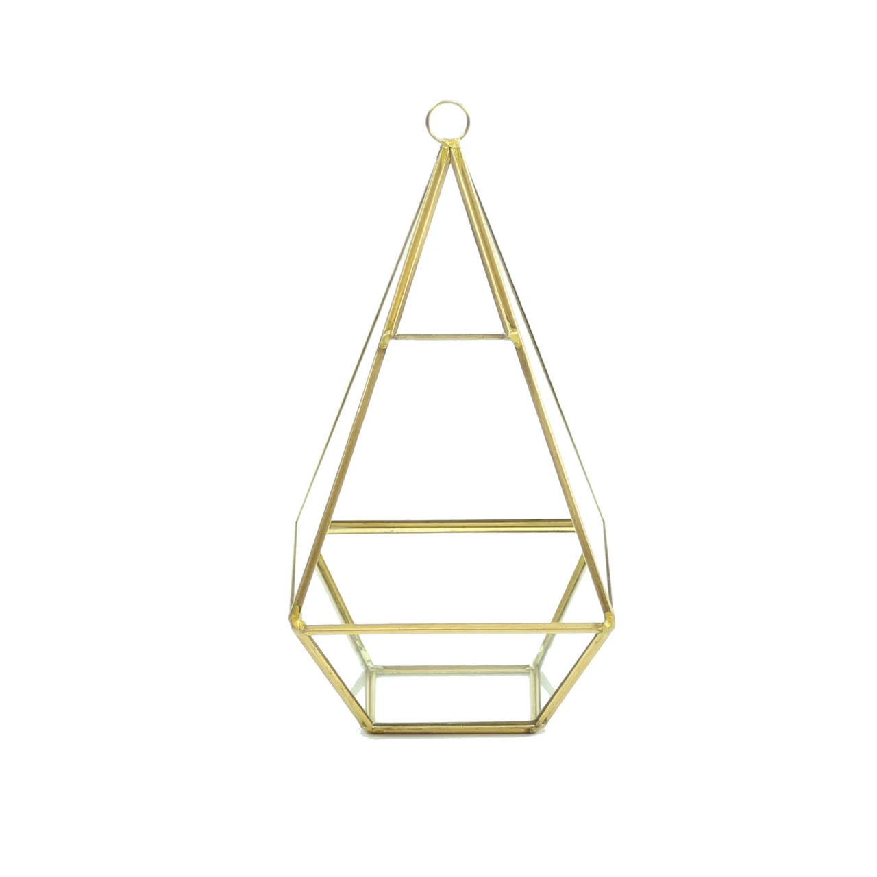 Tall Gold Raised Pyramid Geometric Glass Terrarium, Nonahedron - 9 Pieces 2 Tall Gold Raised Pyramid Geometric Glass Terrarium, Nonahedron - 9 Pieces - Image 2