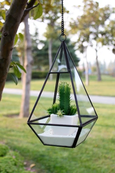 Tall Gold Raised Pyramid Geometric Glass Terrarium, Nonahedron - 9 Pieces 4 Tall Gold Raised Pyramid Geometric Glass Terrarium, Nonahedron - 9 Pieces - Image 4