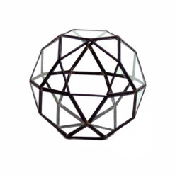 7.5" X 7.5" Geometric Glass Terrarium, Icosidodecahedron Complicated Multi-Facet, Black Frame - 4 Pieces
