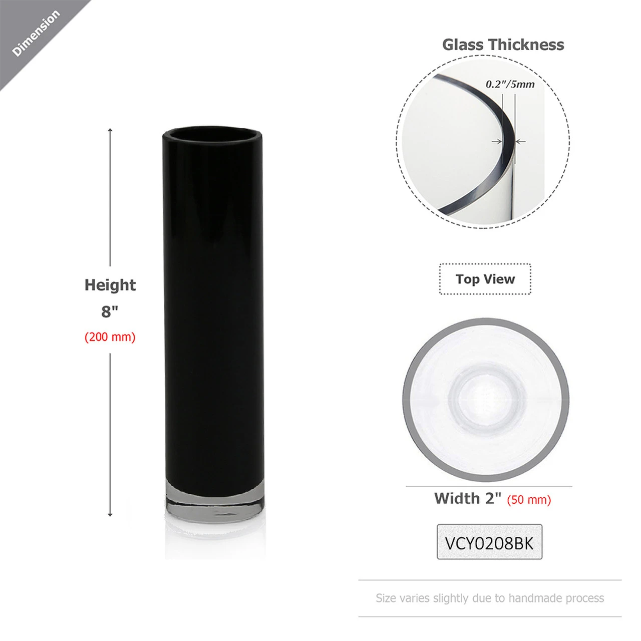 2" X 8" Black Cylinder Glass Vase - 12 Pieces 2 2" X 8" Black Cylinder Glass Vase - 12 Pieces - Image 2