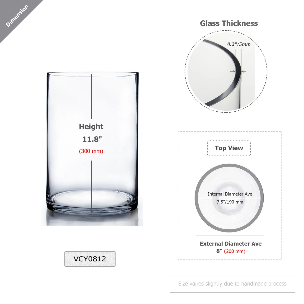 8" X 12" Cylinder Glass Vase - 6 Pieces 2 8" X 12" Cylinder Glass Vase - 6 Pieces - Image 2