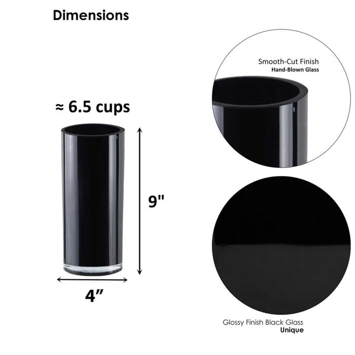 Glass Black Cylinder Vase, H-9" D-4" (Wholesale 4 PCS/Case) 2 Glass Black Cylinder Vase, H-9" D-4" (Wholesale 4 PCS/Case) - Image 2