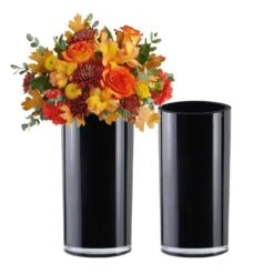 Case Of 4 - Glass Black Cylinder Vase, H-12" D-6" -Home Decoration Discount black glass cylinder vases gcy010 09bk 5